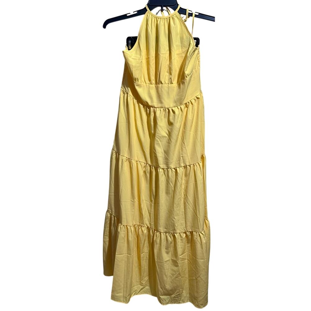 Yellow Tiered Halter Maxi Dress Size L Bright Yellow (1252)
